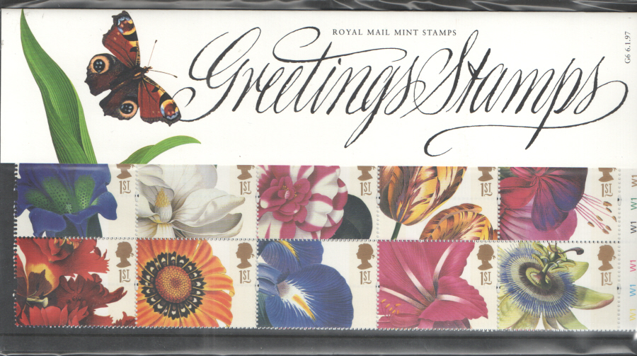 (image for) 1997 Cyl W1 W1 W1 W1 W1 W1 Flowers Greetings Booklet Pane Presentation Pack G6 - KX9 / DB13(10) - Click Image to Close